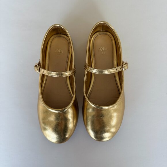 Zara Girls Gold Metallic Ballet Flats – Size 12 (EU 29) - Picture 7 of 8